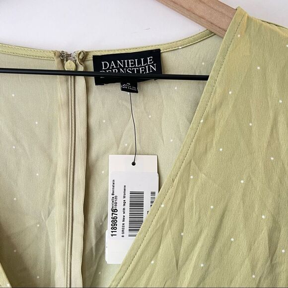 NWT WeWoreWhat Danielle Bernstein Green Pin Dot Satin Peplum Midi Dress 8 - Picture 3 of 6